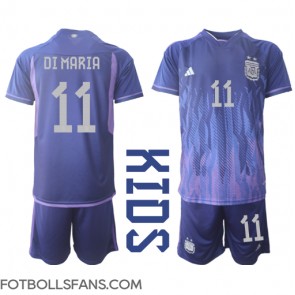 Argentina Angel Di Maria #11 Replika Bortatröja Barn VM 2022 Kortärmad (+ Korta byxor)